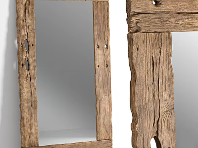 Rustic Wall Mirror With Wooden Frame And Natural Texture For Home Decor 3d model