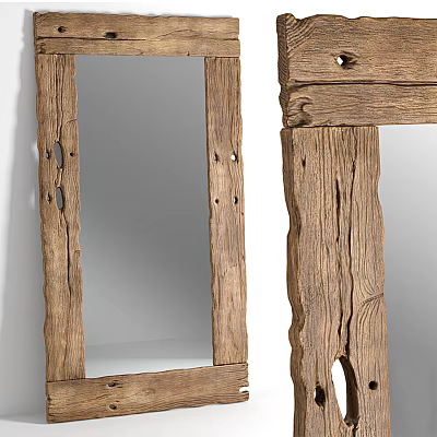 Rustic Wall Mirror With Wooden Frame And Natural Texture For Home Decor 3d model
