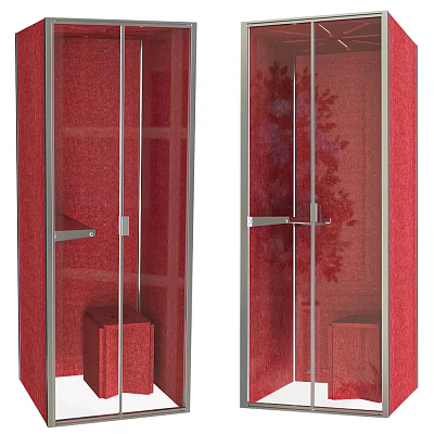 Public Facility With Red Exterior Glass Doors And Metal Frame Interior Shelves 3d model