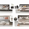 Modern Double Bed Designs With Decorative Pillows Blankets Bedside Tables And Plants 3d model