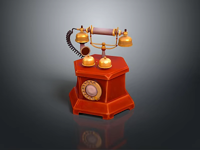 Vintage Retro Computer With Red Casing Gold Components And Dial Input Device 3d model