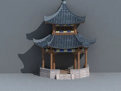 Tech Exhibition Hall Featuring Traditional Chinese Two Story Pavilion Black Tiled Roof Wooden Structure Stone Base 3d model