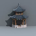 Tech Exhibition Hall Featuring Traditional Chinese Two Story Pavilion Black Tiled Roof Wooden Structure Stone Base