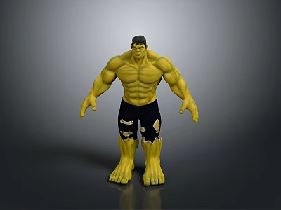 Hulk Toy With Green Skin Muscular Build Black Torn Shorts Standing Pose On Gray Background 3d model