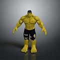 Hulk Toy With Green Skin Muscular Build Black Torn Shorts Standing Pose On Gray Background
