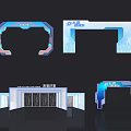 Modern Door Arch Design With Blue Red LED Accents For Intelligent Future Exhibition