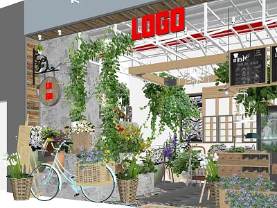 Bonsai Potted Plants In Garden Shop With Green Vines And Decorative Baskets 3d model