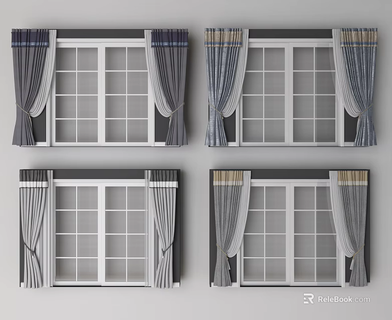 Modern Curtains With Various Designs For Home Glass Window Decoration 3d model 