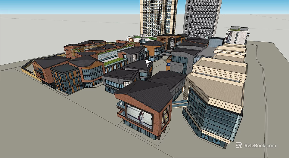 Modern Commercial Complex With Multi Storey Retail Shops Open Spaces And High Rise Buildings 3d model 