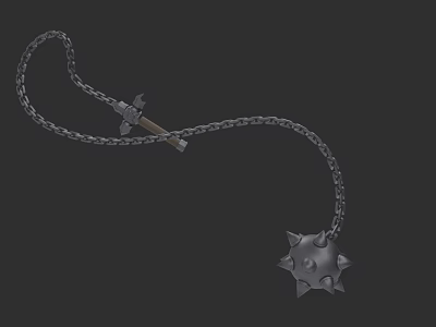 Medieval Flail Weapon With Metal Chain Spiked Ball And Wooden Handle 3d model