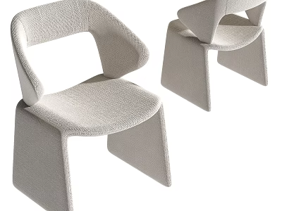 Modern Light Gray Dining Chairs With Curved Back And Textured Upholstery 3d model