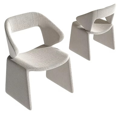 Modern Light Gray Dining Chairs With Curved Back And Textured Upholstery 3d model