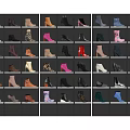 Display Shelves Showcasing Various Stylish Boots And Colorful Shoes With Unique Designs