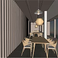 Modern Restaurant Interior With Wooden Decor Tables Chairs And Pendant Lights