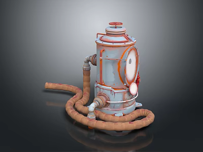 Vintage Industrial Metallic Container With Rusty Pipes And Circular Viewing Window 3d model