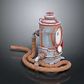 Vintage Industrial Metallic Container With Rusty Pipes And Circular Viewing Window