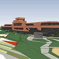 Modern Architectural Complex 3D Model with Water Bodies and Green Areas