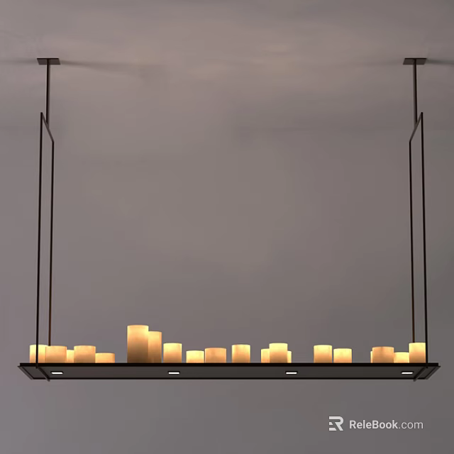 Unique Shaped Pendant Light with Hanging Black Frame and Warm Candle Like Bulbs 3d model 