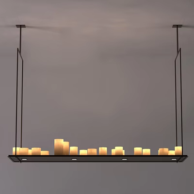 Unique Shaped Pendant Light with Hanging Black Frame and Warm Candle Like Bulbs 3d model