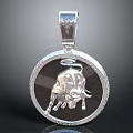 Silver Round Pendant Jewelry With Bull Design And Encrusted Edges