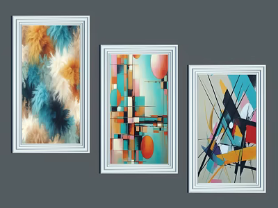 Colorful Abstract Paintings With Frames For Modern Wall Decor Artwork 3d model
