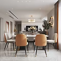 Modern Living Dining Room Open Concept With Beige Orange Sofas Round Coffee Table Chandelier Artwork 3d model