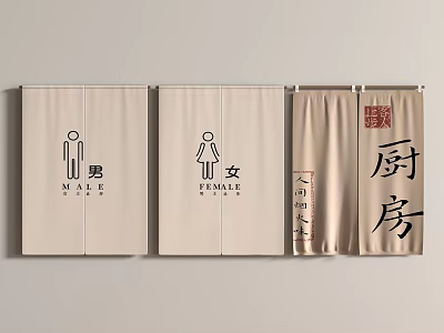 Functional Curtains Design For Male Restroom Female Restroom And Kitchen With Symbols Chinese Characters 3d model