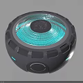 Modern Circular Bluetooth Speaker With Blue LED Lights Mesh Surface And Bottom Control Buttons