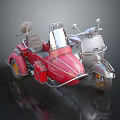 Vintage Motorcycle With Red Sidecar Silver Body And Classic Leather Seats