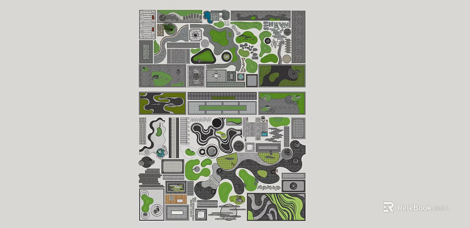 Karesansui Garden Design Layout With Stone Paths Moss And Sand Patterns 3d model 