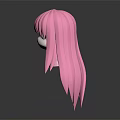 Cute Cartoon Character 3D Head Model With Pink Long Hair And Colorful Hair Accessory