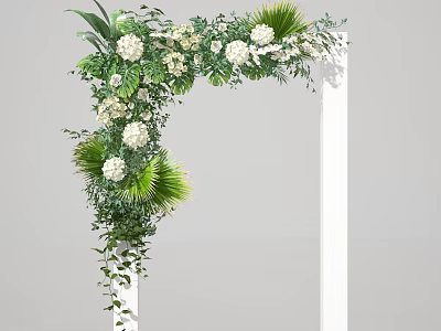 Elegant White Flower Arch With Green Leaves For Wedding Decorative Arrangement 3d model