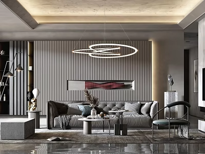 Modern Living Room Interior Design With Sofa Coffee Table Chandelier And Textured Wall Decor 3d model