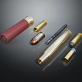 Different Types Of Weapons Ammunition With Metal Casings And Gold Red Colors