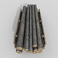 Natural Wooden Logs Stacked On Rustic Wooden Rack For Storage And