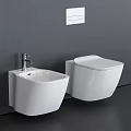 Modern White Ceramic Wall Mounted Toilet With Sink On Gray Bathroom Wall