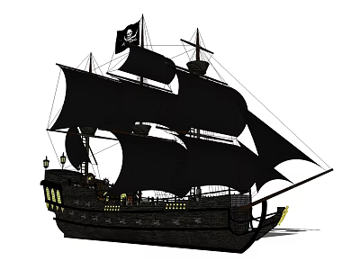 Black Sailing Ship With Black Sails Multiple Masts And Classic Wooden Hull Design 3d model