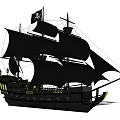 Black Sailing Ship With Black Sails Multiple Masts And Classic Wooden Hull Design