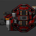 Red Mechanical Spacecraft With Multiple Thrusters And Structural Components For Space Exploration