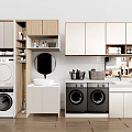 Modern Bathroom Vanity Cabinet With Washing Machine Mirror And Storage Shelves