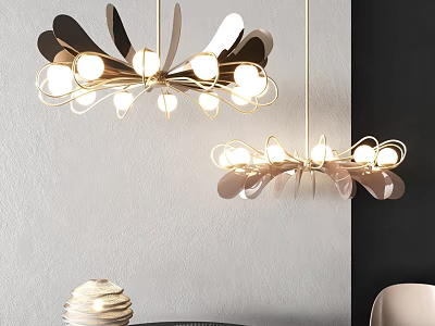 Modern Petal Shaped Pendant Lights With Gold Metal Frame And Glass Bulbs For Living Room 3d model
