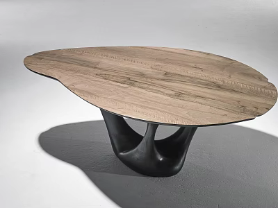 Modern Artistic Dining Table With Wooden Tabletop And Irregular Black Base 3d model