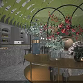 Elegant Restaurant Interior With Green Leaf Shaped Ceiling Pendant Lights Tables Chairs And Plants