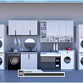 Modern Bathroom Cabinet Rack With Mirror Sink Washing Machine And Storage Towels