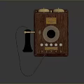Vintage Wooden Telephone With Golden Handset Rotary Dial And Classic Design