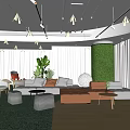 Modern Cozy Lounge Area With Green Plant Wall Sofa And Round Decorative Lamp