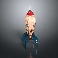 Vintage Worn Texture Rocket Model Featuring Red Top White Body And Blue Fins