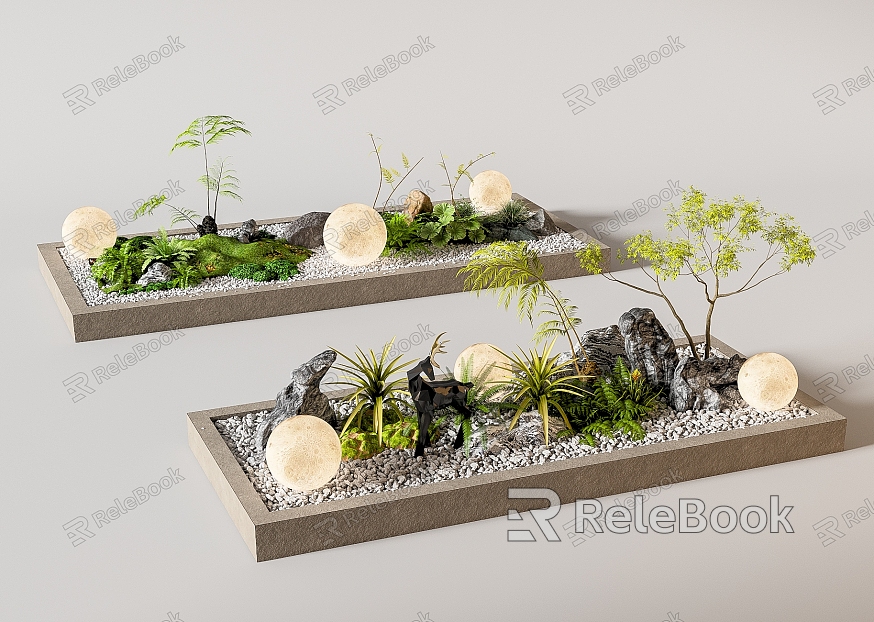 Modern courtyard sketch interior landscape landscaping plant combination plant pile micro landscape model