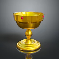 Golden Trophy Design With Shiny Surface Red Accents And Pedestal Base