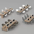 Modern Office Desks Setup With Multiple Workstations Laptops And Ergonomic Chairs 3d model